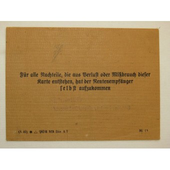 Certificato di pensione del 3 ° - Reich Rentenausweiskarte. Espenlaub militaria